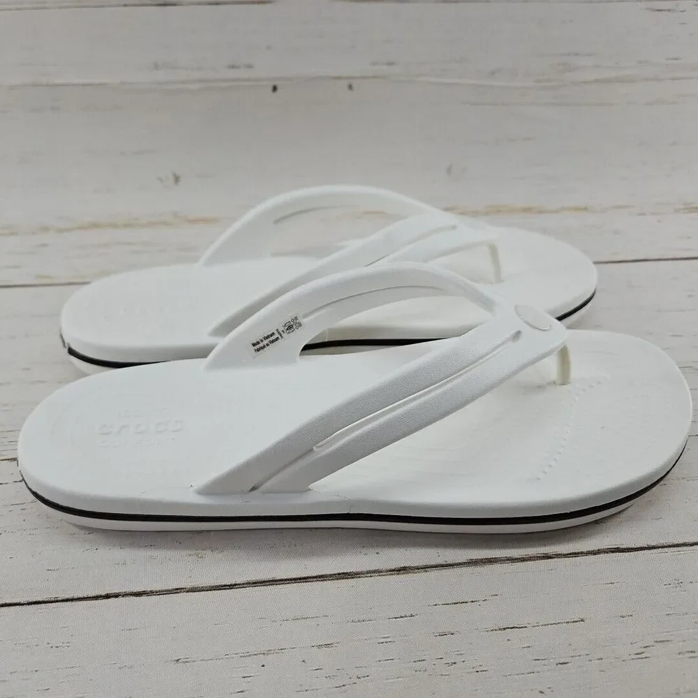 Crocs Crocband Womens Size 9 White Iconic Comfort Flip Flops Casual Beach 206100